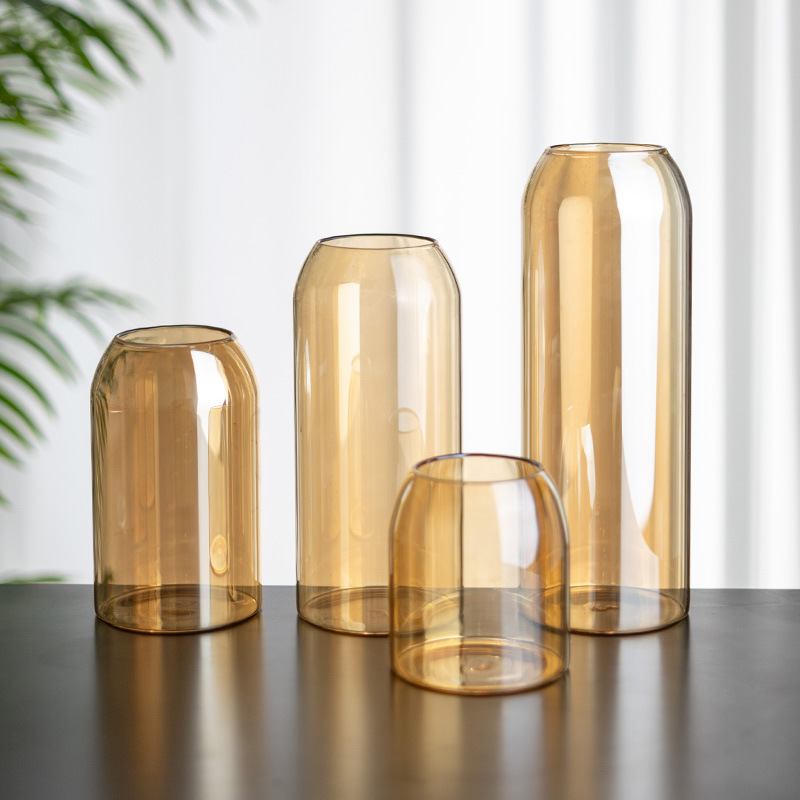Vaso hidropónico, estilo nórdico, jarrón de vidrio ámbar, tanque de almacenamiento simple, botella de vidrio, decoración de la sala de estar.