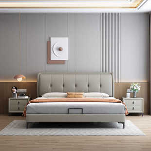 2025 New Style Light Luxury Leather Bed Master Bedroom High-end Atmospheric Double 1.8 m Italian Style Minimalist Soft Bag Fabric Bed