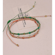 跨境天然绿玛瑙编织手绳 极细叠戴女式复古手链 男女同款手链批发