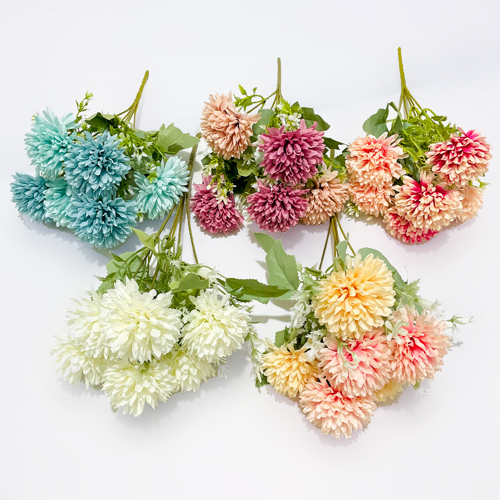 Simulación de 6 bolas de crisantemo mano mano mano única flor pequeña sala de bodas flores falsas transfronterizas flores paisaje pastoral