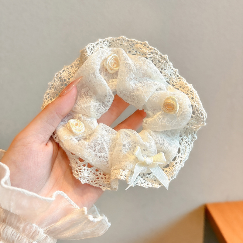 Anillo para el cabello del intestino grueso Mori Cuerda para el cabello de la cola de caballo femenina Albóndigas de sentido avanzado Cuerda para la cabeza Apuntar la cabeza Flor para el cabello Almohos elásticos Almohos para el cabello