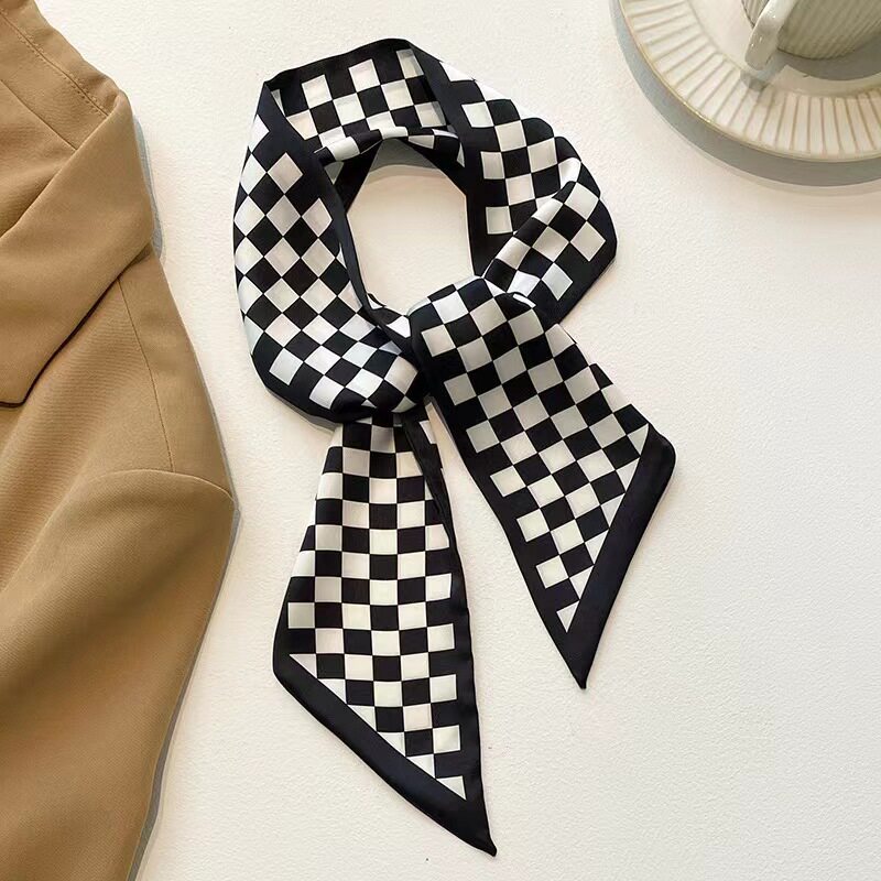 Checkerboard silk scarf headband