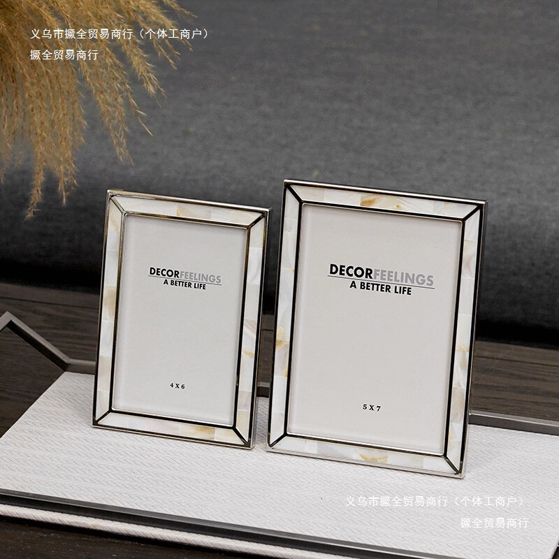Photo Frame Display Stand, Fashionable Photo Frame, Picture Frame Ornament, Natural Shell Inlay, Creative Display, Silver-Edged Mother-Of-Pearl Luxury Frame Photo Frame Display Stand, Fashionable Photo Frame, Picture Frame Ornament, Natural Shell Inlay, Creative Display, Silver-Edged Mother-Of-Pearl Luxury Frame