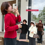 德绒半高领内搭长袖2025冬新款修身磨毛保暖抽褶收腰打底衫423844