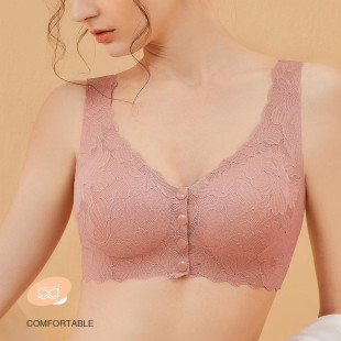 Yingqi 557 lace vest-style front buckle semi-fixed Cup thin one-piece comfortable nude breathable bra underwear