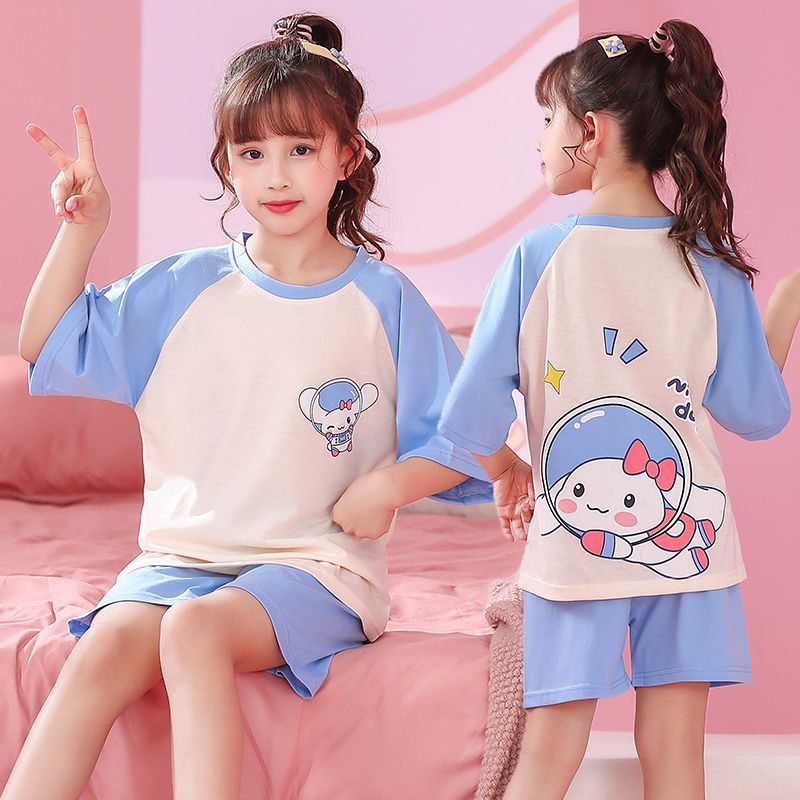 Verano niñas pijamas algodón peinado fino traje de manga corta niños niñas estilo occidental grande lindo homewear