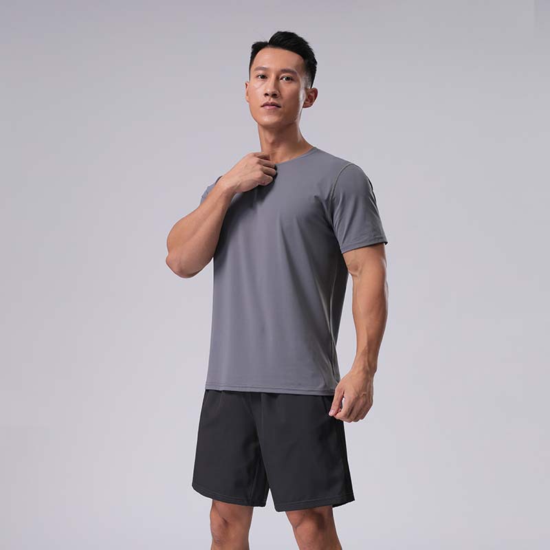 Nueva seda de hielo deportes manga corta de secado rápido elástico que absorbe la humedad cuello redondo fitness deportes de ocio al aire libre camiseta transfronteriza