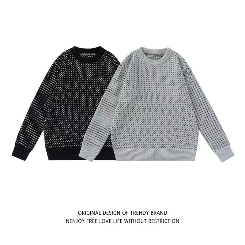 New autumn/winter textured sweater for men and women, trendy casual design, base layer knitwear, high-end loose fit.