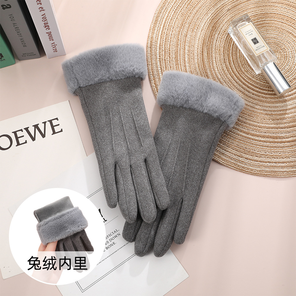 Guantes calientes Otoño e Invierno de las mujeres lindo estudiante montar al aire libre forrado de lana engrosada guantes de pantalla táctil a prueba de frío
