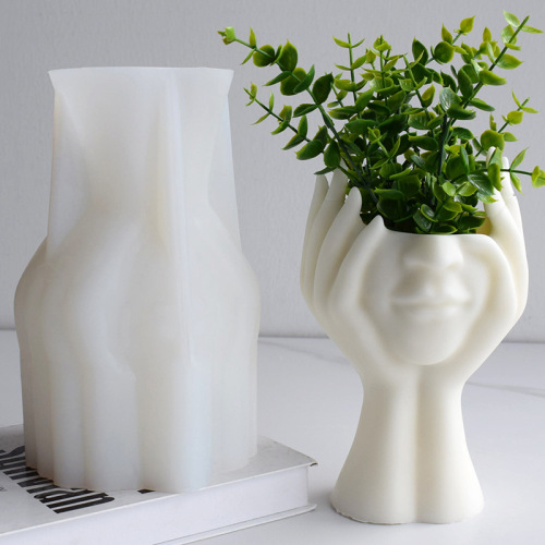 Hand-held face flowerpot silicone mold 3D face vase crystal glue gypsum cement succulent potted ornaments mold