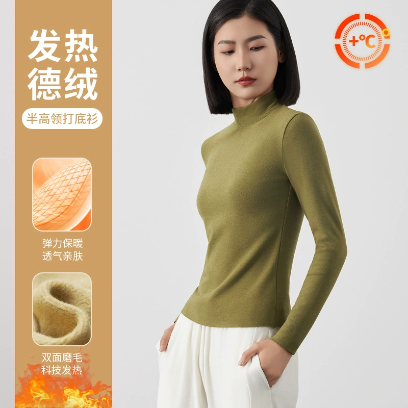 Осенне-зимняя термо-нижняя рубашка с высоким воротом Женская с начесом 360 г с вертикальной полоской де бархат с подогревом термобелье нижняя рубашка