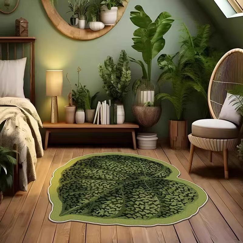 Temu Cross-Border Leaf Print Floor Mat for Home Bedroom, Stain-Resistant, Easy to Care For, Decorative Bedside Rug, Non-Slip Coffee Table Mat