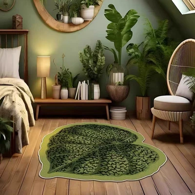 Avtomobil döşəmə paspasları, Bedside Rug, Non-Slip Coffee Table Mat - tiger-skin-leaves-6060cm-crystal-velvet