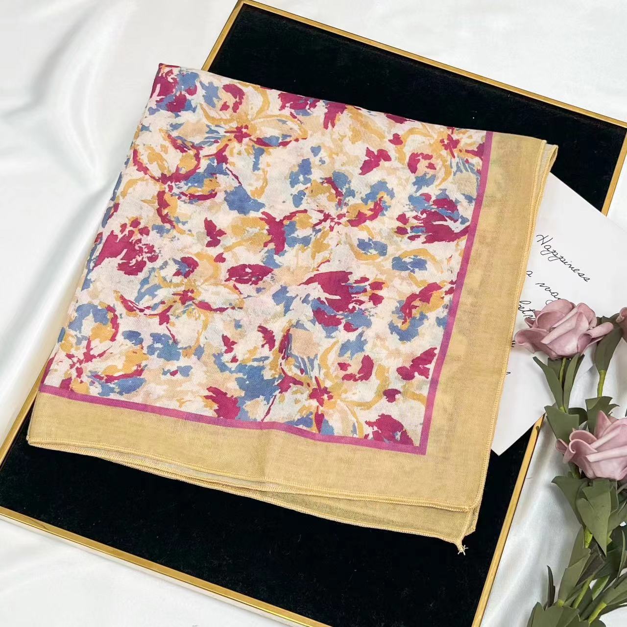 60g Weight Kerchief Classification Daily Occasion cotton and linen Material Flower Pattern Summer Season Women's Gender IG Style Style Women's IG Style Flower Cotton And Linen Kerchief 66