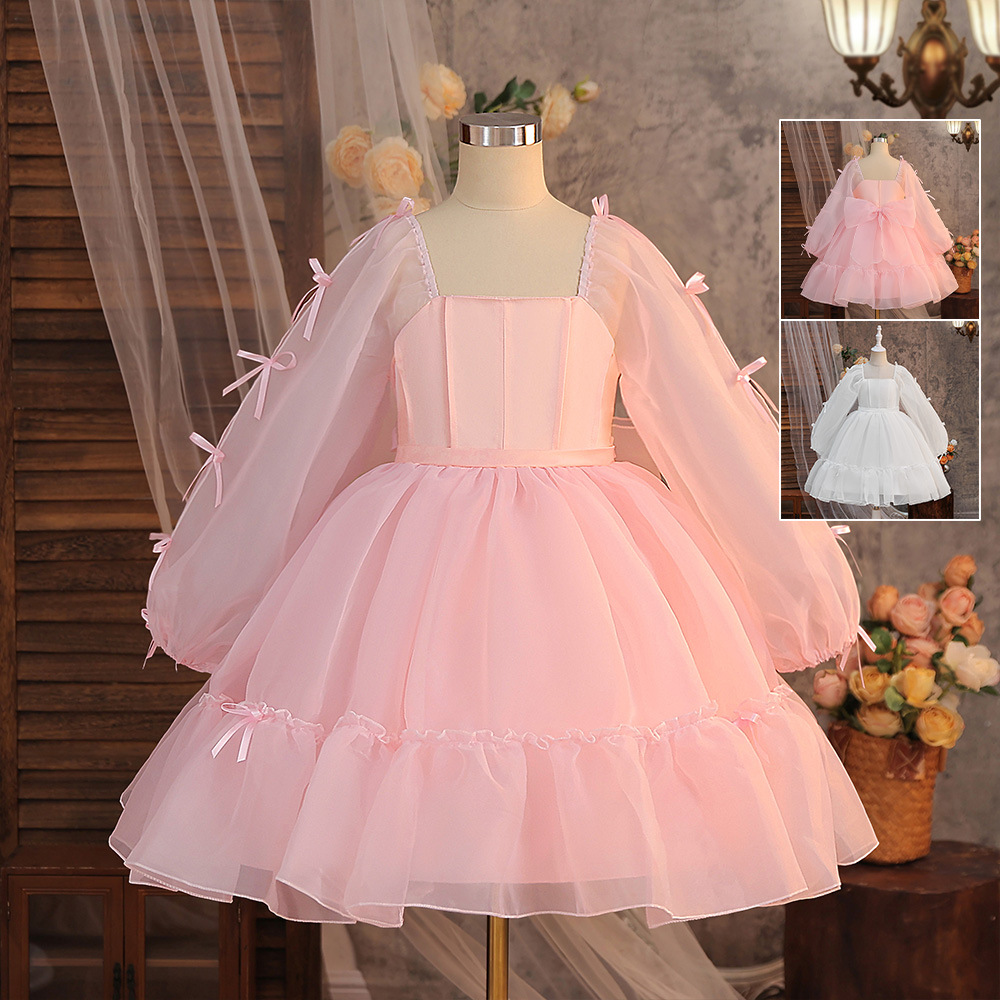 Comercio exterior elegante vestido de niña vestido de princesa de un año de edad vestido de mangas largas vestido de anfitrión vestido de niña de flores
