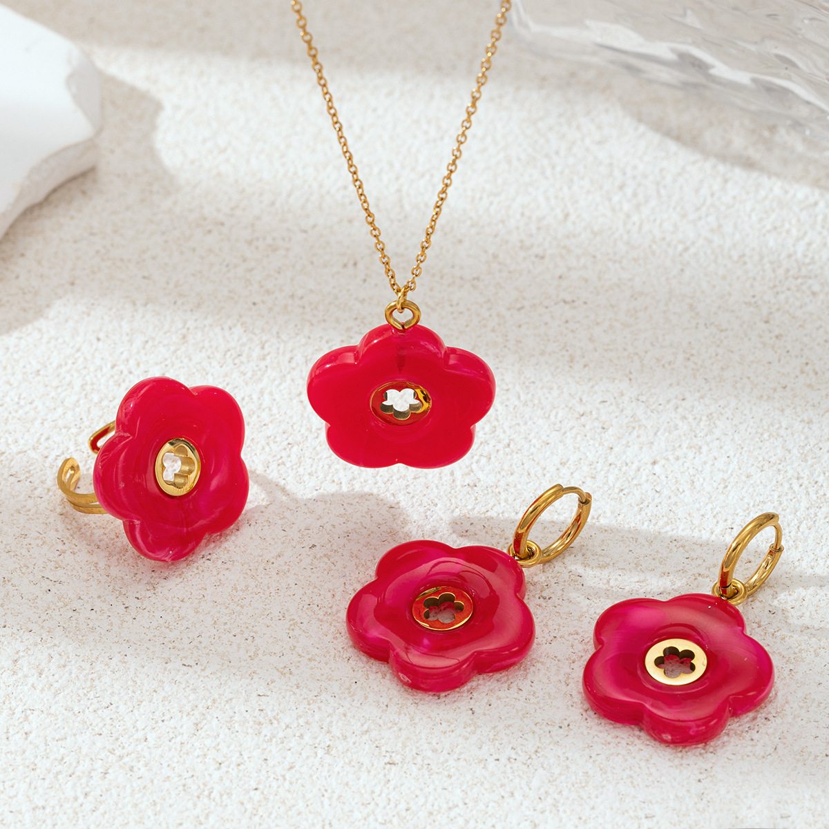 Collar acrílico de mujer no se desvanece color rosa versátil conjunto de joyas de acero inoxidable venta caliente image 3