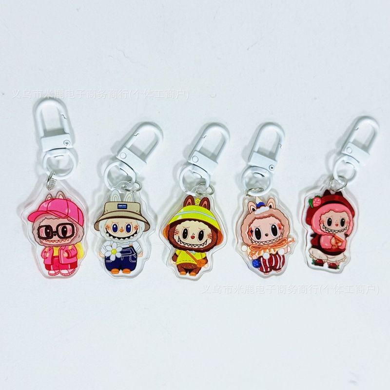 クリエイティブ漫画かわいい両面透明アクリル labubu キーホルダー学生バッグアクセサリー子供のランドセルペンダント|undefined