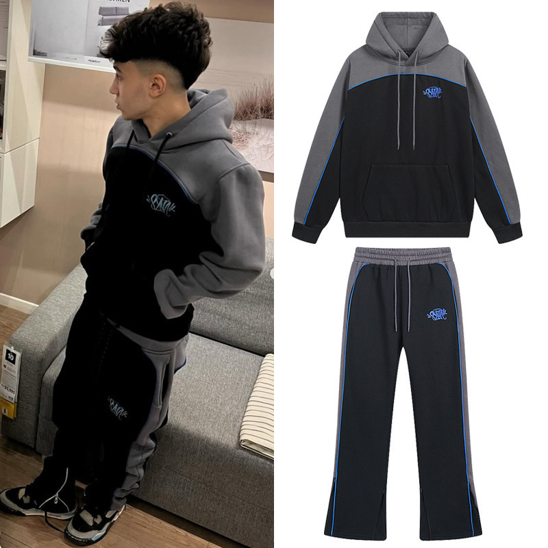 Synaword American Patchwork Sweatshirt Hoodie Sweatpants Syna Men's and Women's Trendy Brand Embroidered Color Matching Couple Casual Suit