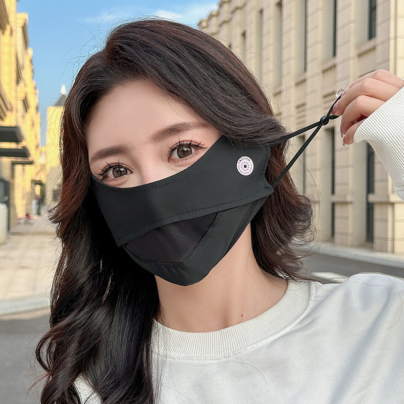 Summer Ice Silk Breathable Sunscreen Mask Women's Full Face Eye Corner Summer Thin Riding Running Sunshade Mask