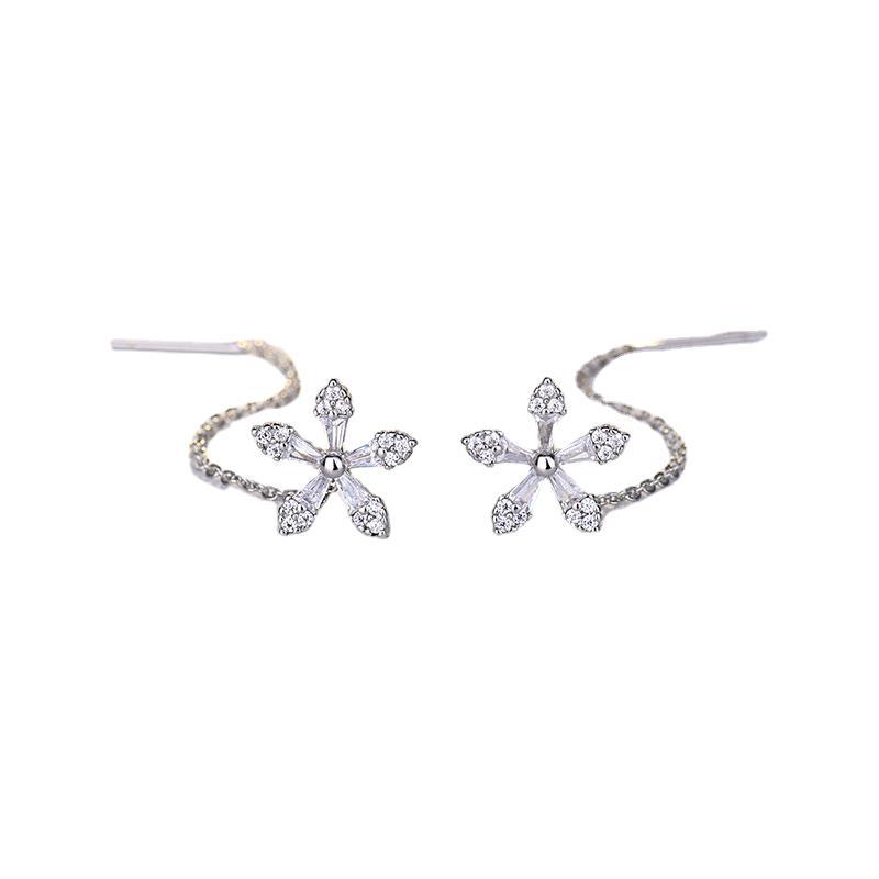 Pendientes Largos de Plata de Ley S925 con Incrustaciones de Circonita en Forma de Flor, Versátiles, con Borla, Estilo Lujoso y Ligero, Pendientes de Cristal Dulce de TikTok