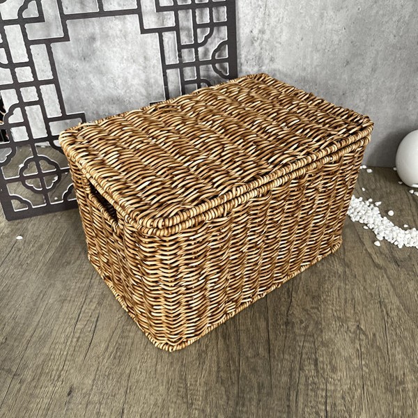 Caja de almacenamiento tejida grande hogar cubierto ropa caja de almacenamiento hecho a mano de ratán-como cesta de almacenamiento de juguete