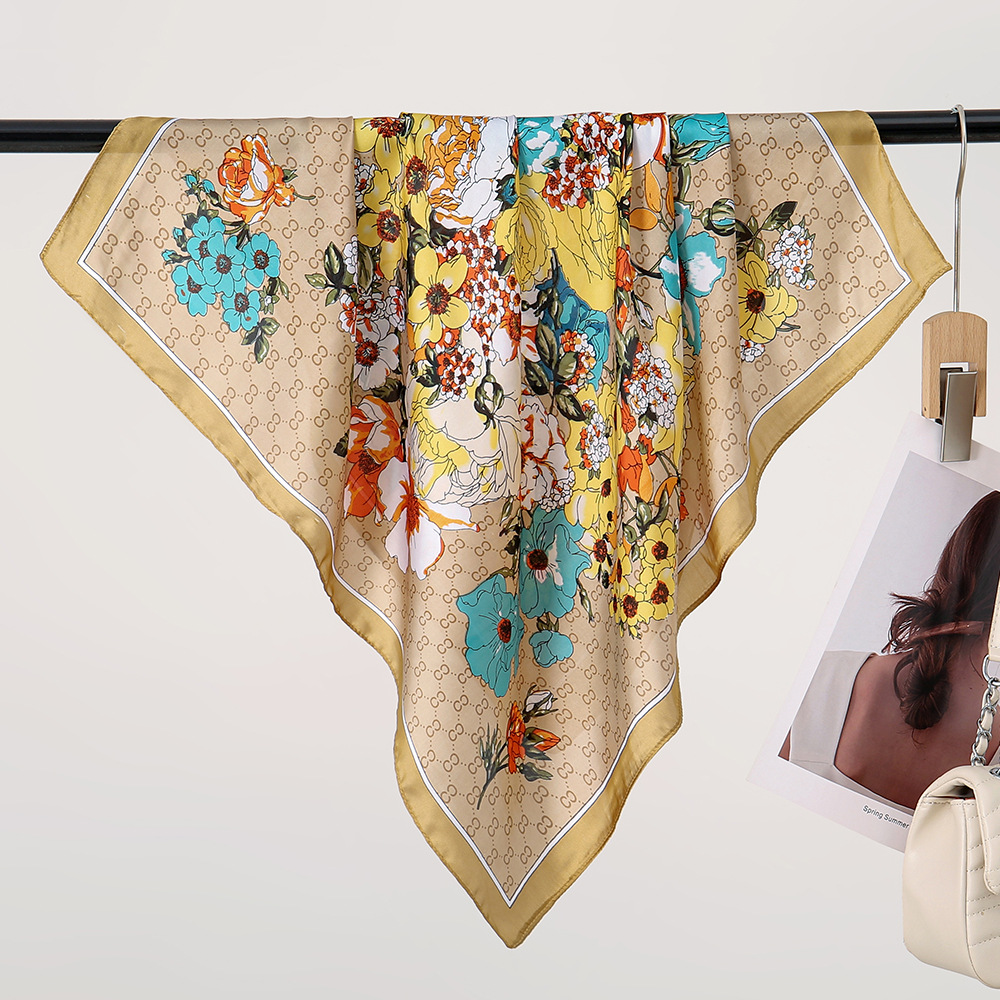Primavera y otoño explosión impresa bufandas cuadradas retro flores antiguas bufandas ligeras de lujo de alto nivel bufandas de seda simuladas
