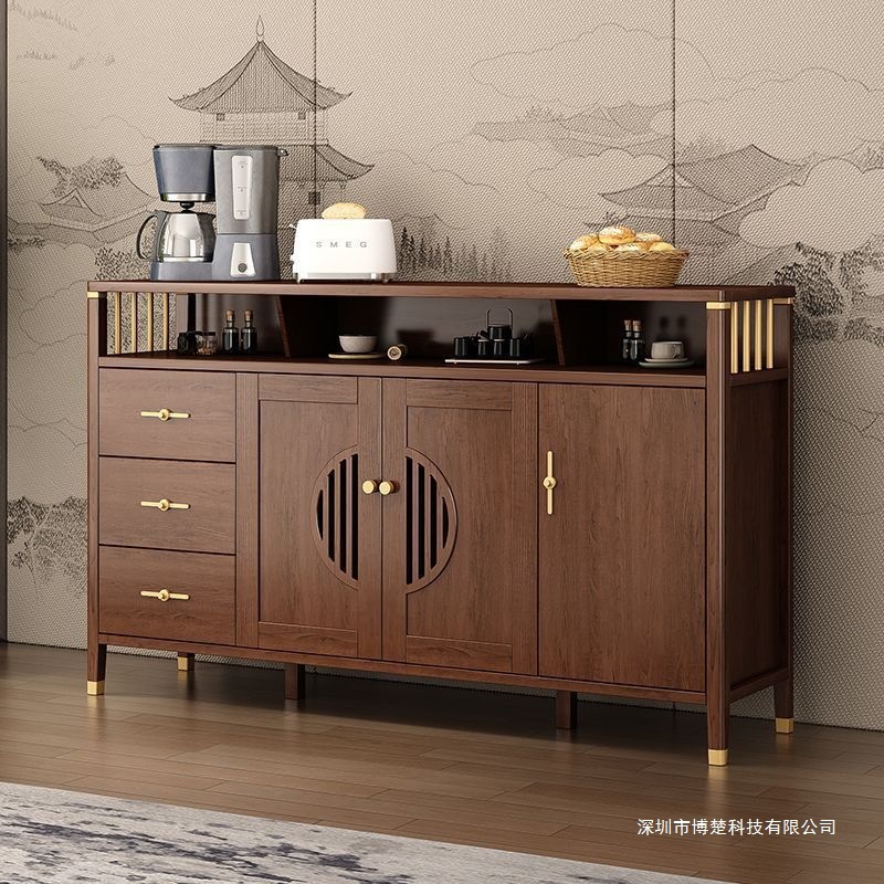 New Chinese Style Sideboard Solid Wood Frame Restaurant Wall Cabinet Storage Cabinet Multi-Functional Living Room Tea Cabinet Storage Cabinet