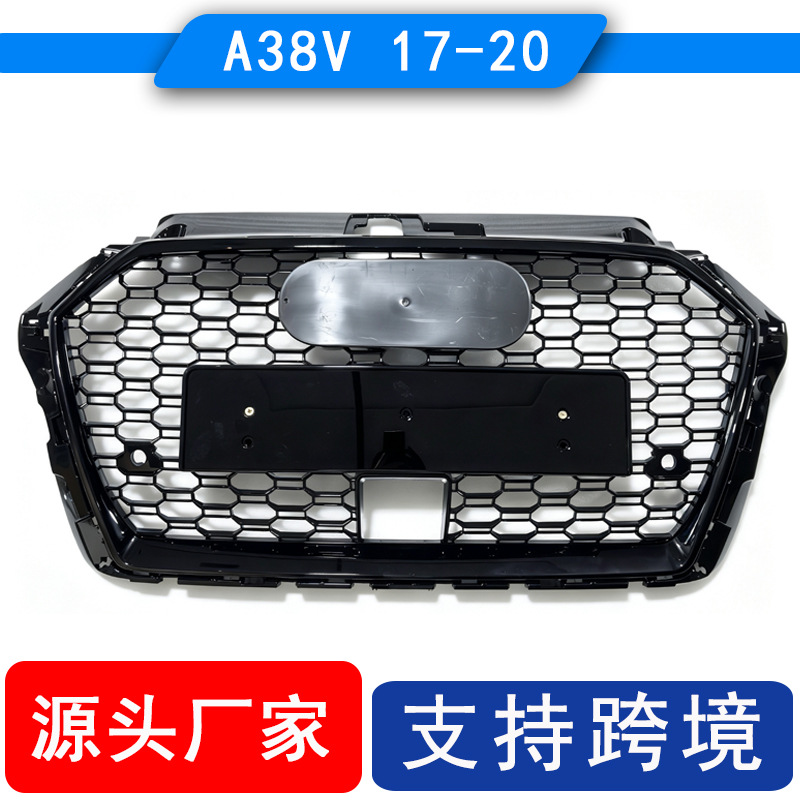 Suitable for Audi A3/S38V 2017 2018 2019 Mesh Grille Rs3 with Acc Hole Glossy Black Honeycomb