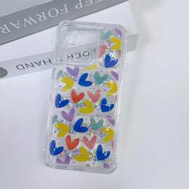 南美热款适用红米Note14甜美少女风印图Note14Pro闪片滴胶手机壳