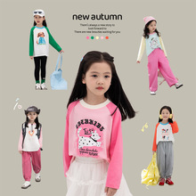 图图小象女童T恤衫2025秋装新款童装打底衫上衣儿童卡通撞色长袖