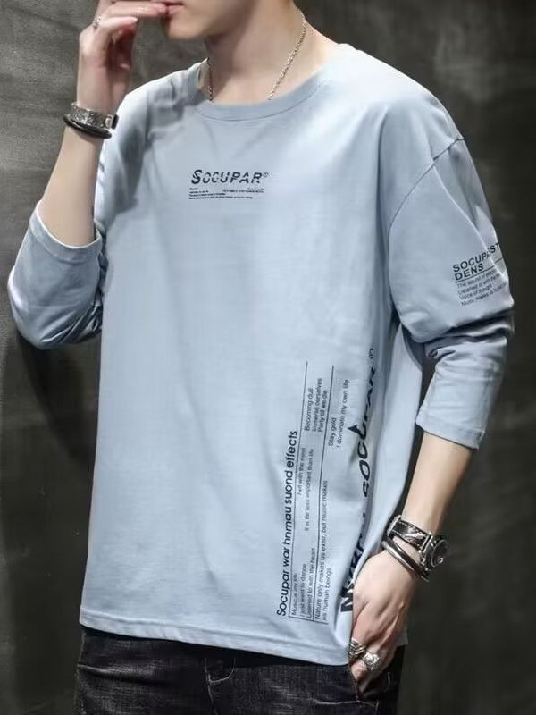 Camisetas y Ropa, Camisetas de Manga Larga Estilo Coreano, Otoño, Nuevas Sudaderas con Cuello Redondo, Camisetas de Manga Corta, Delgadas, Ajustadas, Modernas, Capa Base para Hombre