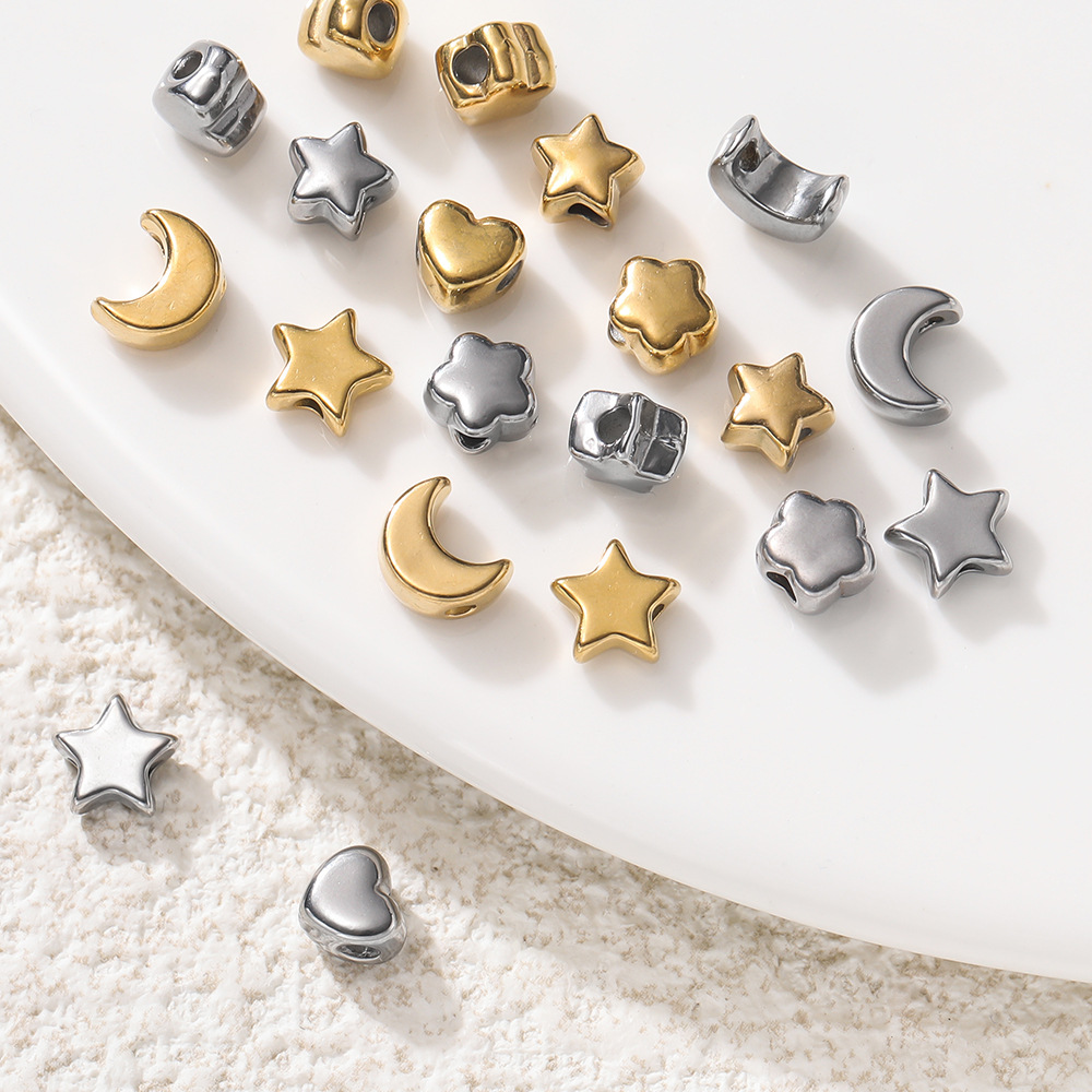 10g Weight Beads Jewelry Making Type DIY Ornament Accessories Classification 5 PCS/Package Quantity 304 Stainless Steel Material Star, Moon, Heart Shape Pattern All Seasons Season Elegant, Cute Style 5 PCS/Package Stainless Steel Star Moon Heart Shape Beads DIY Ornament Accessories 4