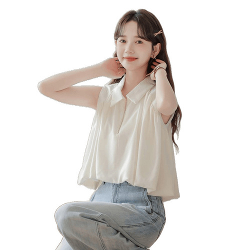 Women's Summer 2025 New Design French-Style Sleeveless Blouse, Boho Loose Short-Sleeve Backless Top with Fresh and Unique Style