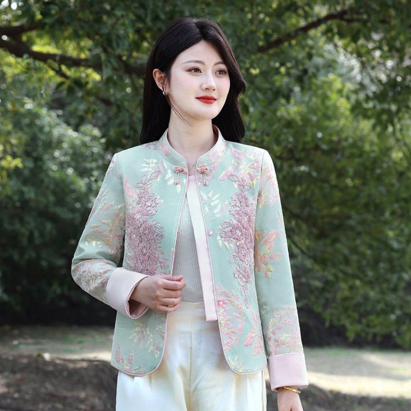 2025春秋新款国风刺绣外套女新中式短款女士开衫唐装复古盘扣上衣|undefined