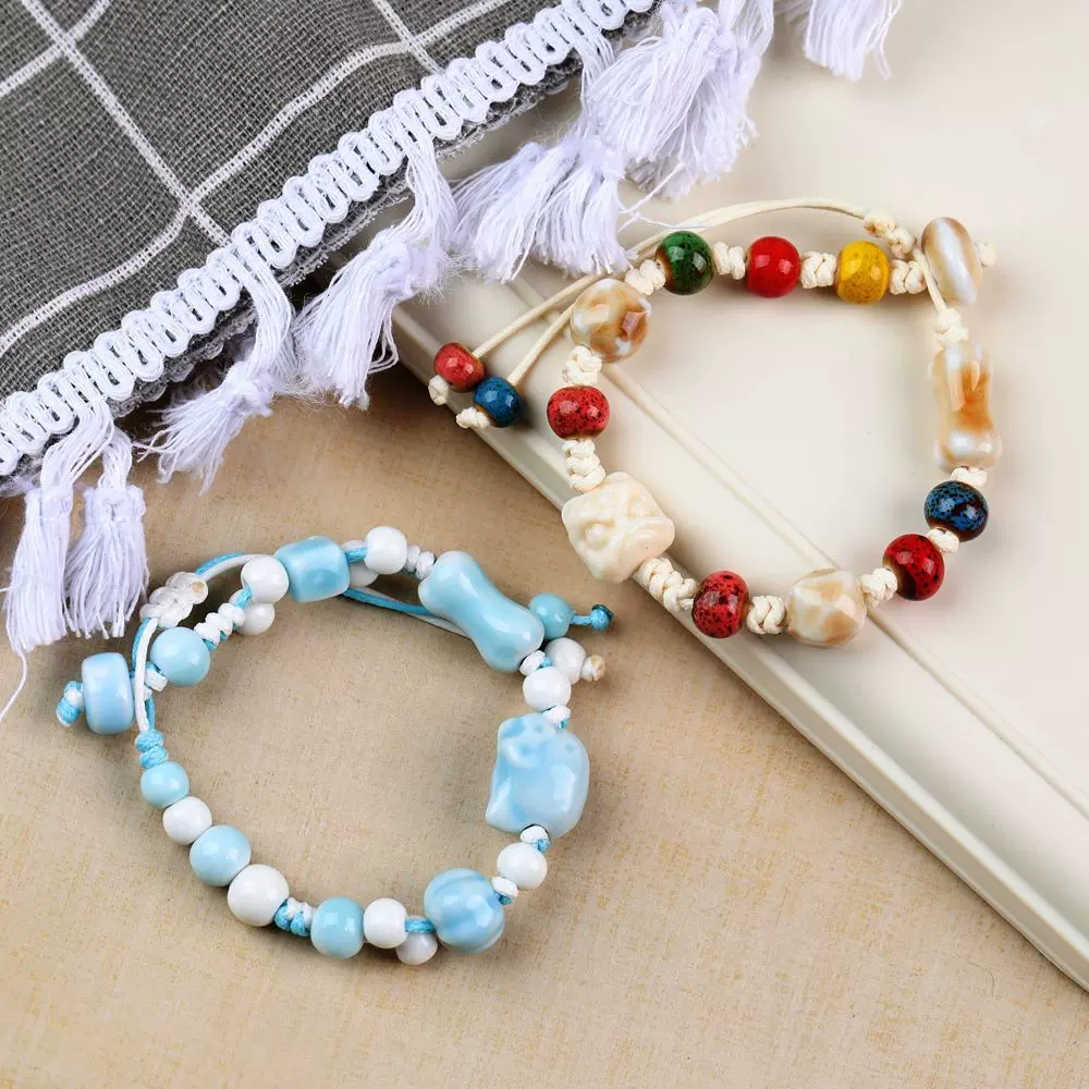 景德镇编绳陶瓷饰品可爱小清新手链摆摊批货礼品厂家货源可代发