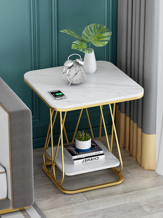 Light luxury post-modern sofa side cabinet Nordic creative rock plate simple iron balcony small coffee table square corner table