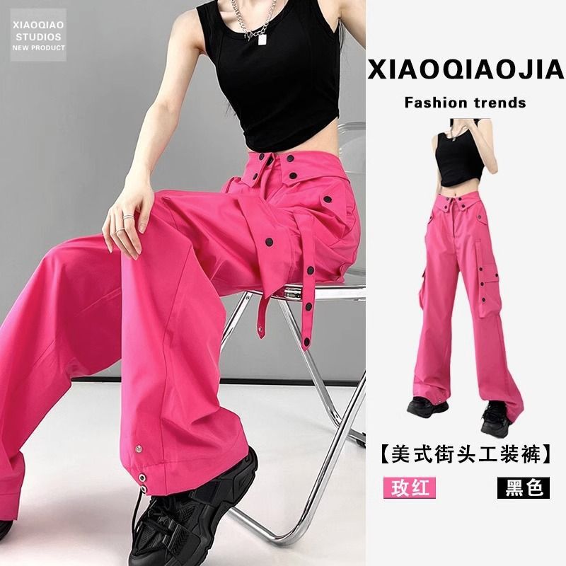 Gray overalls women's summer thin high waist wide leg straight casual design quick-drying American retro sports pants Gray overalls women's summer thin high waist wide leg straight casual design quick-drying American retro sports pants