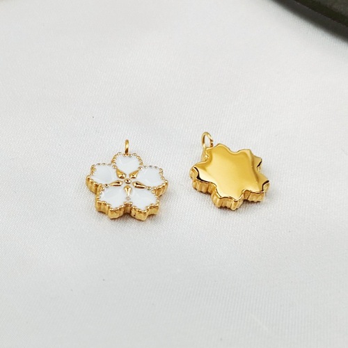 Niche 18K Gold Titanium Steel Pendant with White Pearls Double Heart Diamond Sugar Sakura Pendant DIY Jewelry Accessory