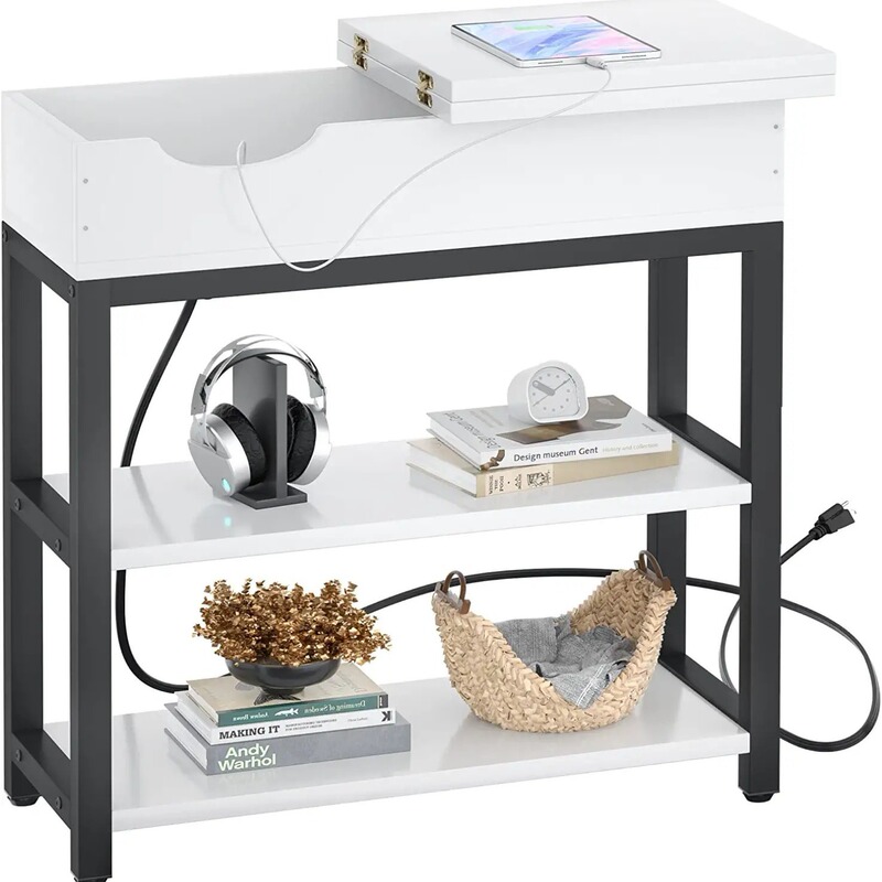 Side Table New Steel Wood Structure Sofa Side Table with USB Port Socket Narrow End Table Bedside Table Storage Shelf Frame Side Table New Steel Wood Structure Sofa Side Table with USB Port Socket Narrow End Table Bedside Table Storage Shelf Frame