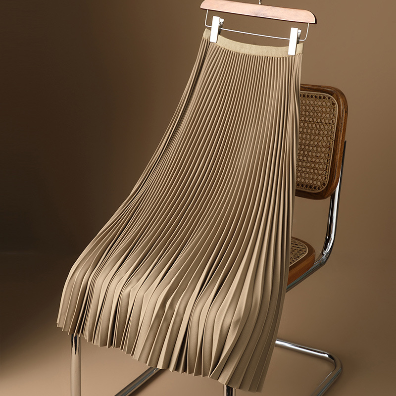高端卡其色垂感百褶裙女秋季显瘦新款高级感高腰2023春秋半身裙子