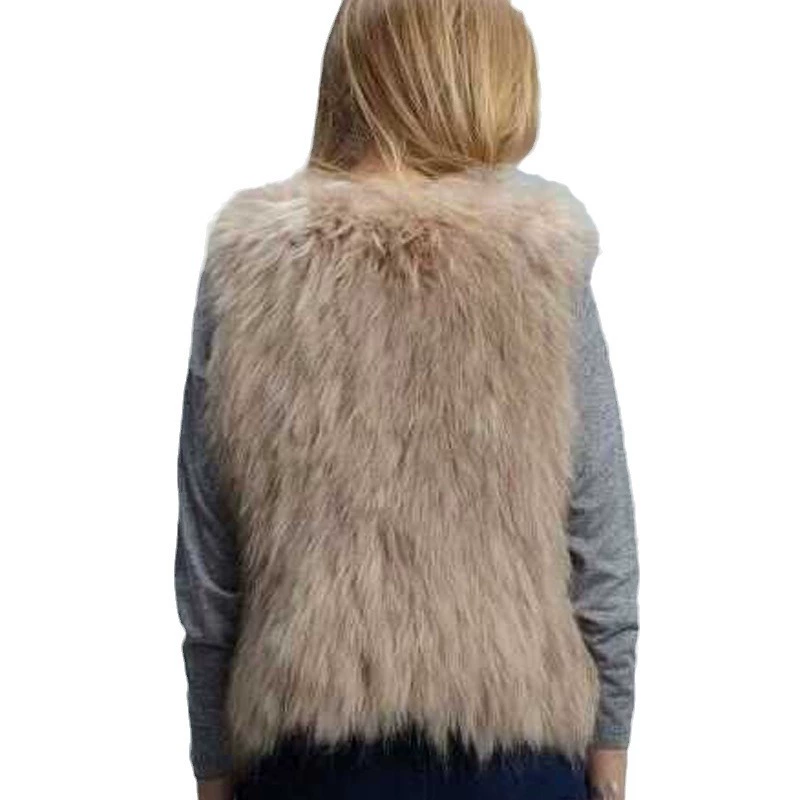 Faux‑fur long‑pile vest, short cut, sizes S–XXXL, khaki/white/black