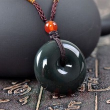 天然A货新疆和田玉 黑青玉平安扣吊坠青玉扣怀古玉石挂件直播货源