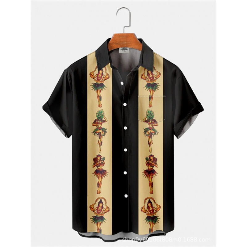 Amazon cross-border summer short-sleeve vintage Wrangler holiday-themed digital print shirt for young men Amazon cross-border summer short-sleeve vintage Wrangler holiday-themed digital print shirt for young men