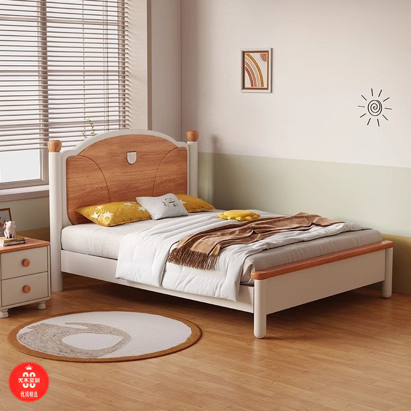 全实木儿童床奶油风男孩女孩简约小户型公主床卧室米高箱储物床