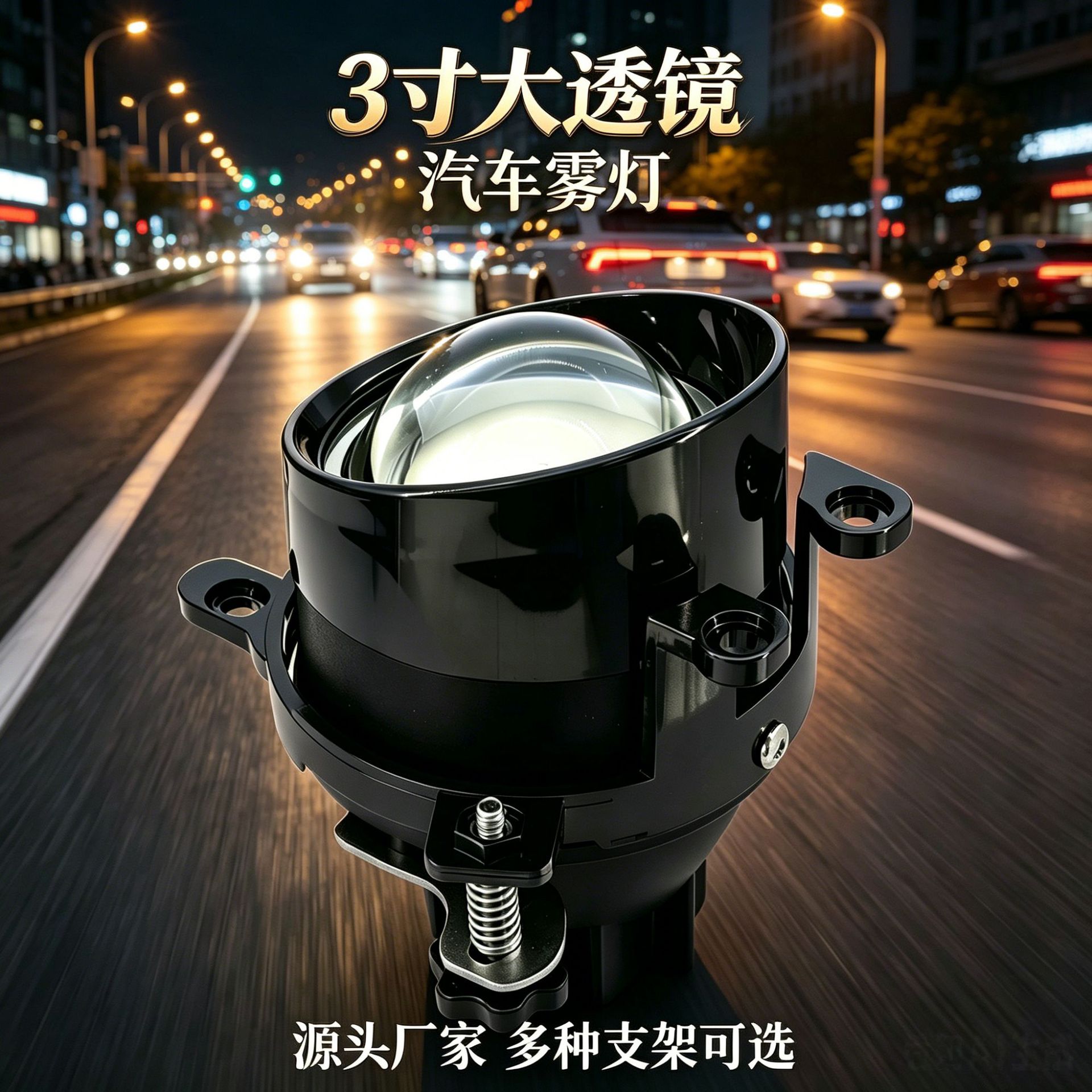Cross-border 3inch Tri-color Fog Light Dual-Beam Lens Integrated High-Low Beam Car Light Modification Universal Car Fog Light
