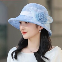 新款盆帽渔夫帽女士夏天防晒遮阳帽可折叠太阳帽花朵礼帽妈妈盆帽