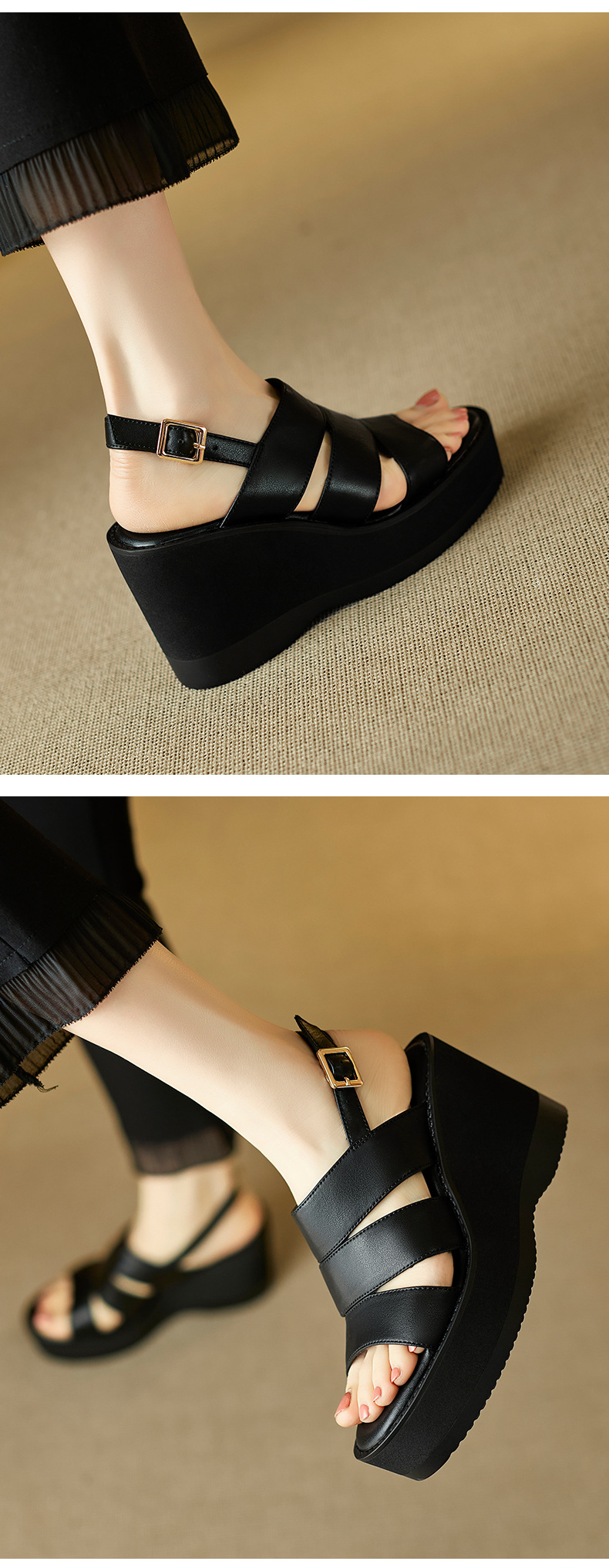 Sandal cao gót nữ hở mũi phong cách Anh quốc, đế xuồng platform, gót 9 cm — màu đen, màu mơ chi tiết 8