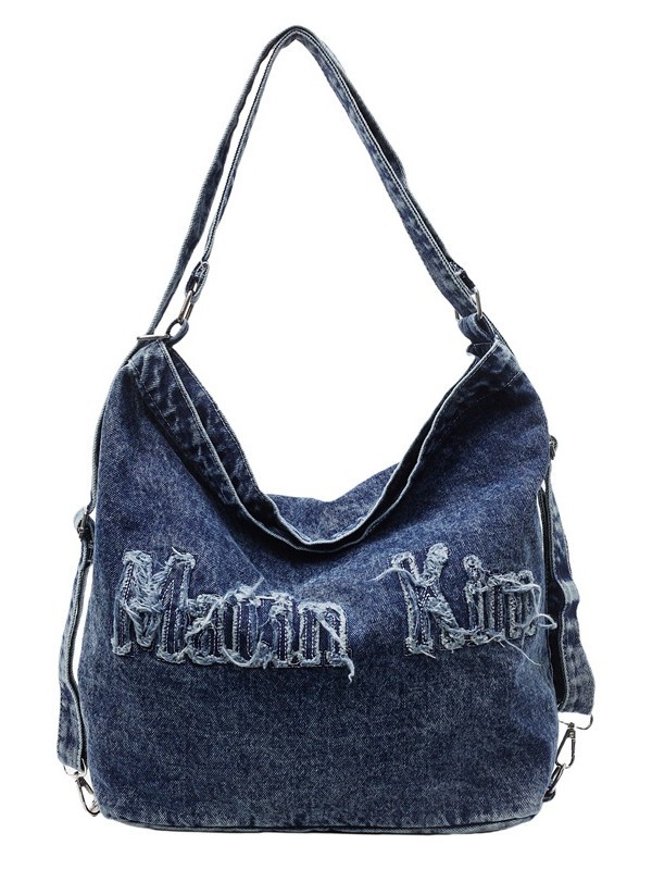 Bolsos para mujer 2025 nuevo estilo retro sin bordes lavados letras bordadas denim tote bag bolso de mensajero de viaje de gran capacidad