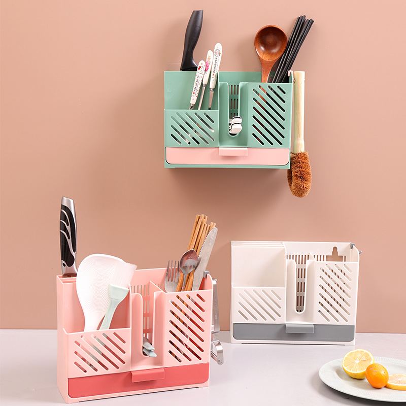 Multifunctional Kitchen Chopstick Holder, Creative Storage Shelf, Water Drainage Knife Rack, Divided Storage Chopstick Basket
