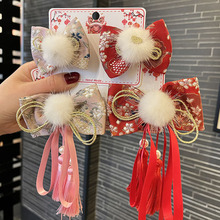 儿童喜庆流苏蝴蝶结发夹宝宝中国风毛球汉服发卡新年发饰女孩头饰